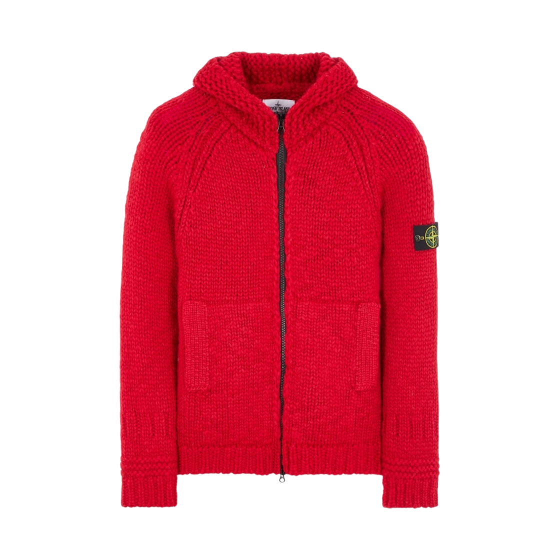 스톤 아일랜드 544D4 핸드메이드 필 후드 니트 가디건 레드 - 22FW(Stone Island 544D4 Handmade Feel Hooded Knit Cardigan Red - 22FW) - 1