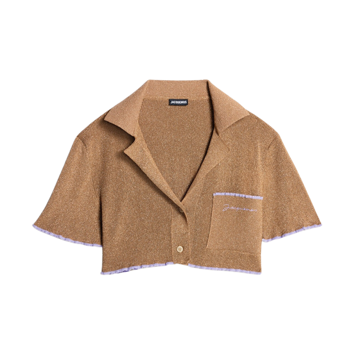 (W) 자크뮈스 르 오 브릴류 스파클리 크롭 볼링 가디건 브라운((W) Jacquemus Le Haut Brilho Sparkly Cropped Bowling Cardigan Brown) - 1