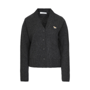 (W) Maison Kitsune Baby Fox Patch Boxy Cardigan Dark Grey Melange