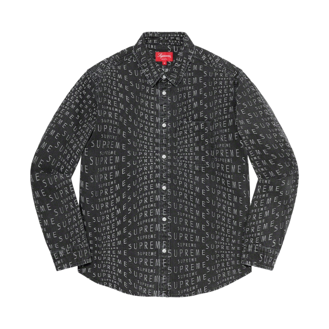 - Supreme Warp Jacquard Logos Denim Shirt Black - 21SS