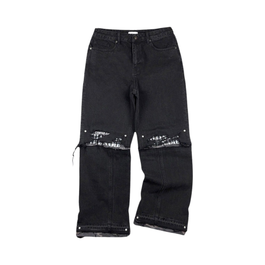 23-B020_BLACK Resurrection13 Knee Destroyed Denim Pants Black