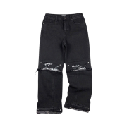 Resurrection13 Knee Destroyed Denim Pants Black