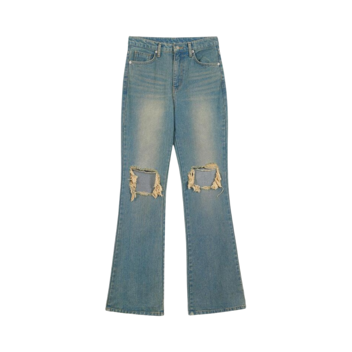 - (W) Deinet Scratch Damage Boots Cut Denim Pants in Blue