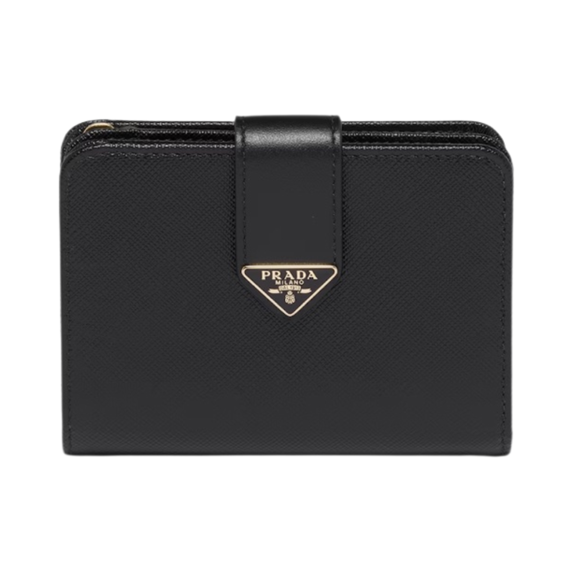 1ML018-2DYG-F0002 Prada Small Saffiano and Smooth Leather Wallet Black