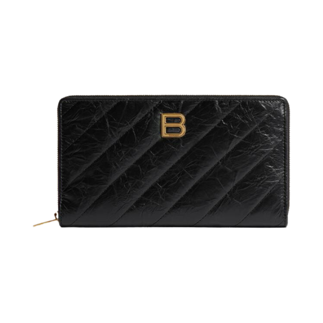 766447210J11000 Balenciaga Crush Continental Wallet Quilted Black