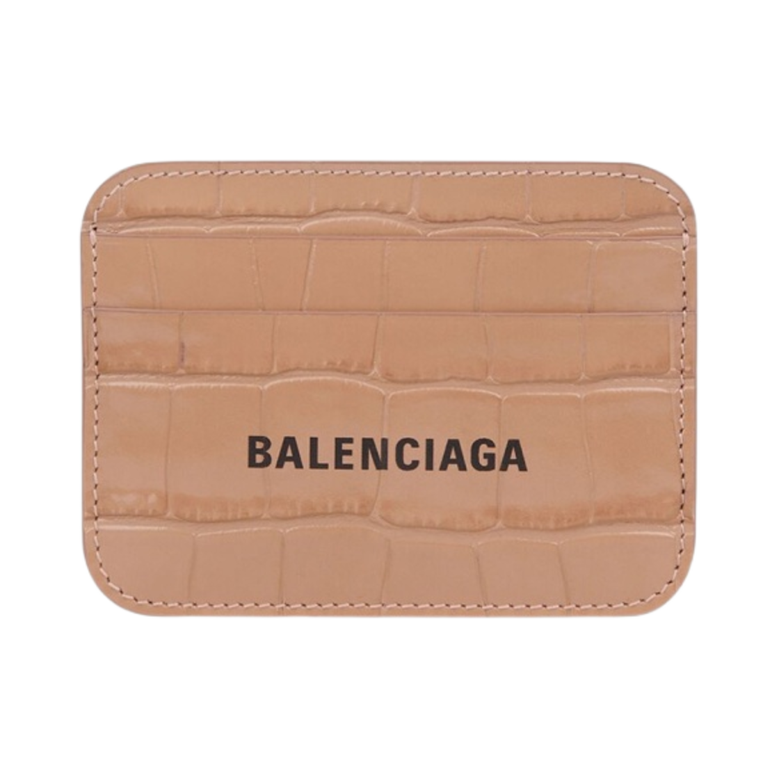 5938121LRR39660 Balenciaga Shiny Crocodile Embossed Cash Card Holder Beige