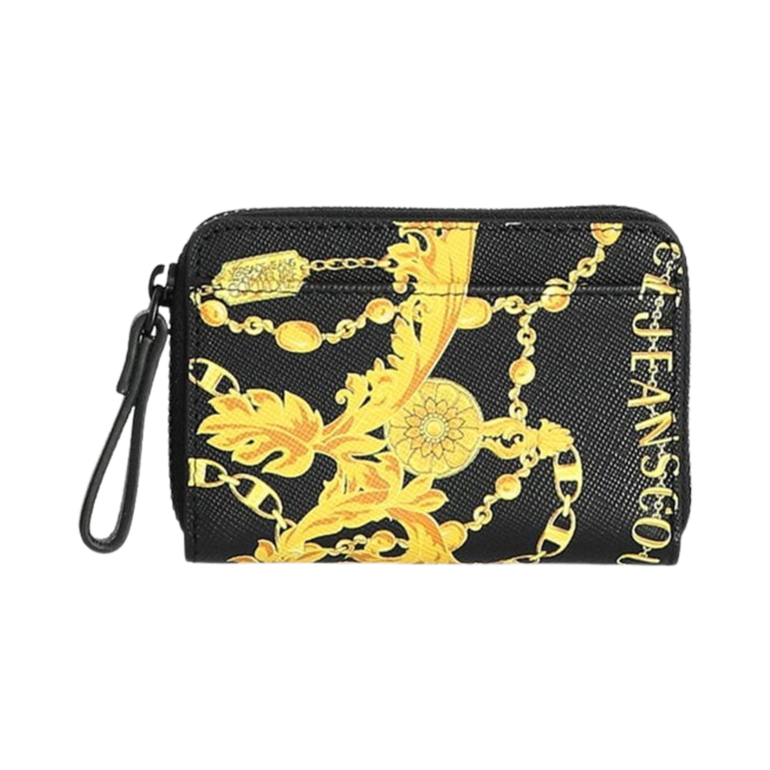 75YA5PB6-ZP357-G89 Versace Jeans Couture Saffiano Leather Barocco Print Card Case Black Gold