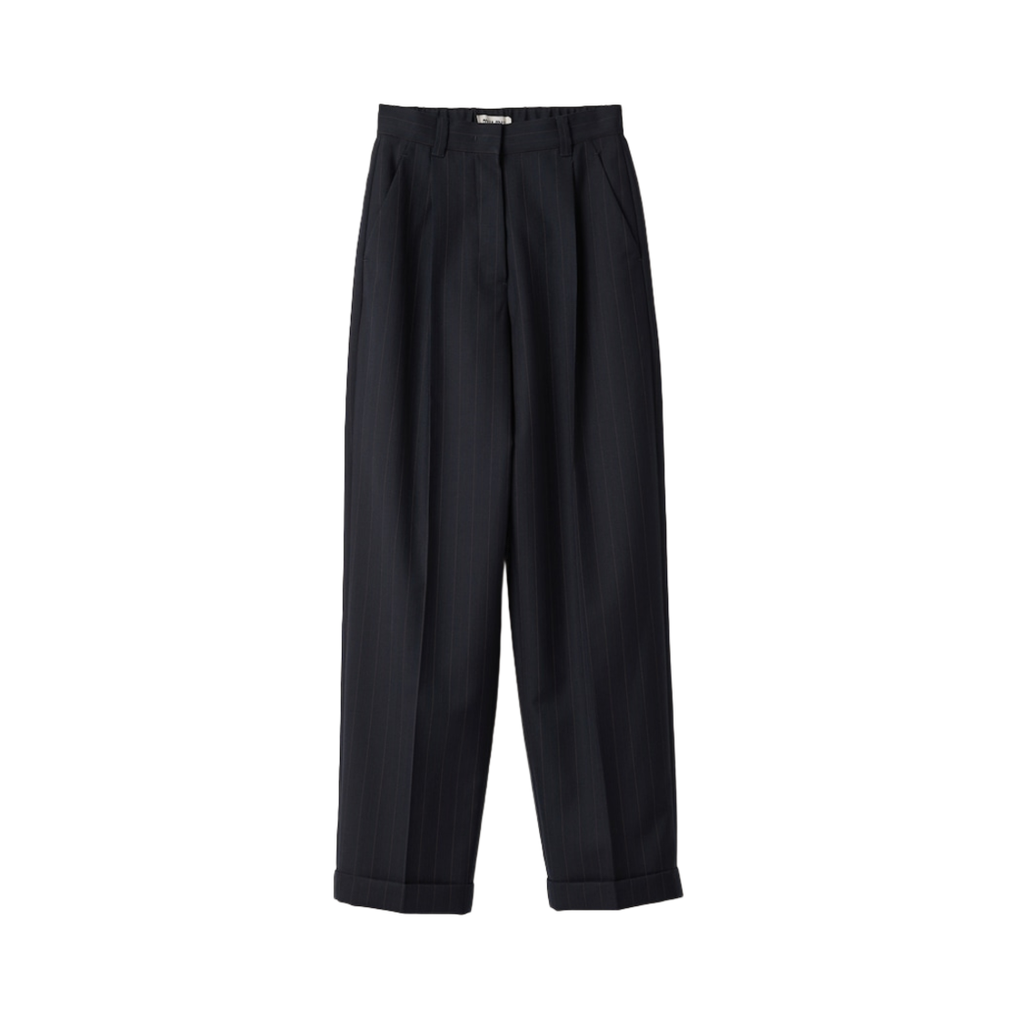 (W) 미우 미우 핀스트라이프 팬츠 네이비((W) Miu Miu Pinstriped Pants Navy) - 1