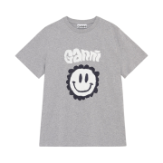 (W) Ganni Basic Cotton Jersey T-Shirt Smiley Flower Paloma Melange