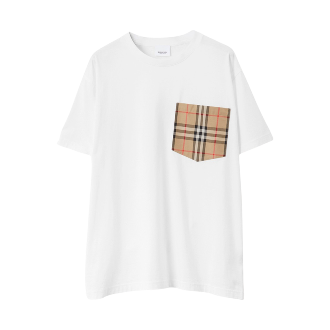 8073031 (W) Burberry Check Pocket Cotton T-Shirt White