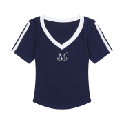 MUCENT Binding Track Line Half Sleeve T Navy