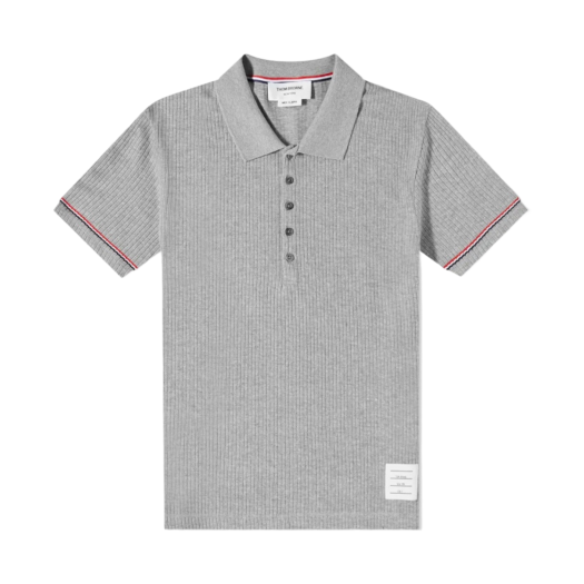 Thom Browne Micro Thermal Rib Stripe Cuff Polo Light Grey