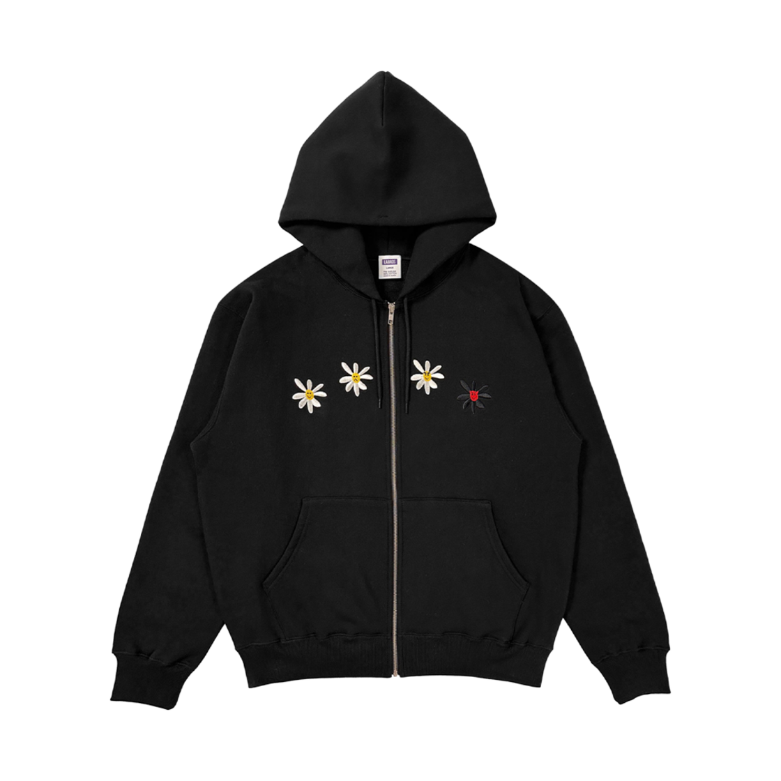 - Labros Daisies Zip Up Hoodie Black
