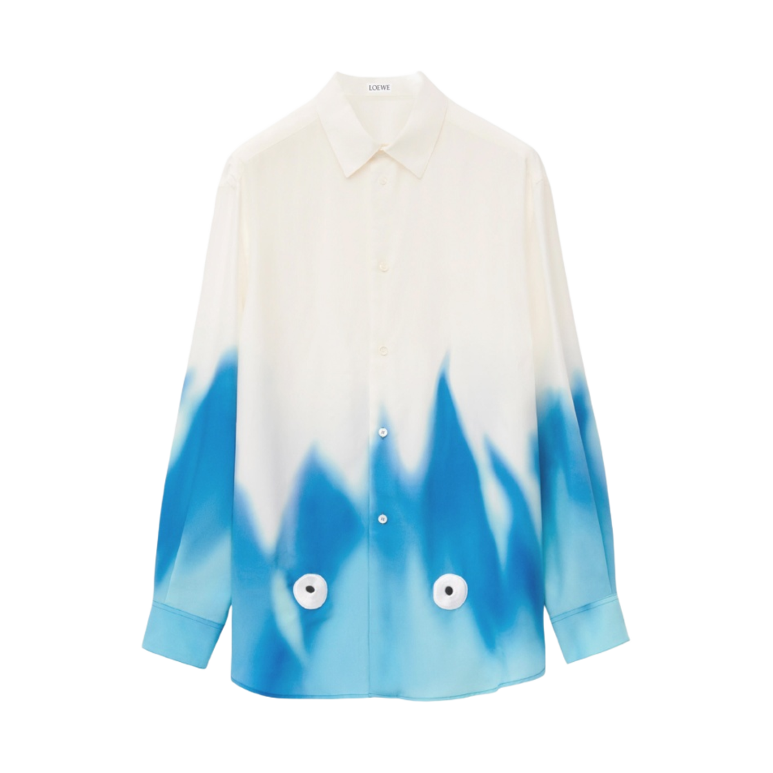 로에베 x 하울의 움직이는 성 캘시퍼 비스코스 셔츠 화이트 블루(Loewe x Howl's Moving Castle Calcifer Shirt in Viscose White Blue) - 1