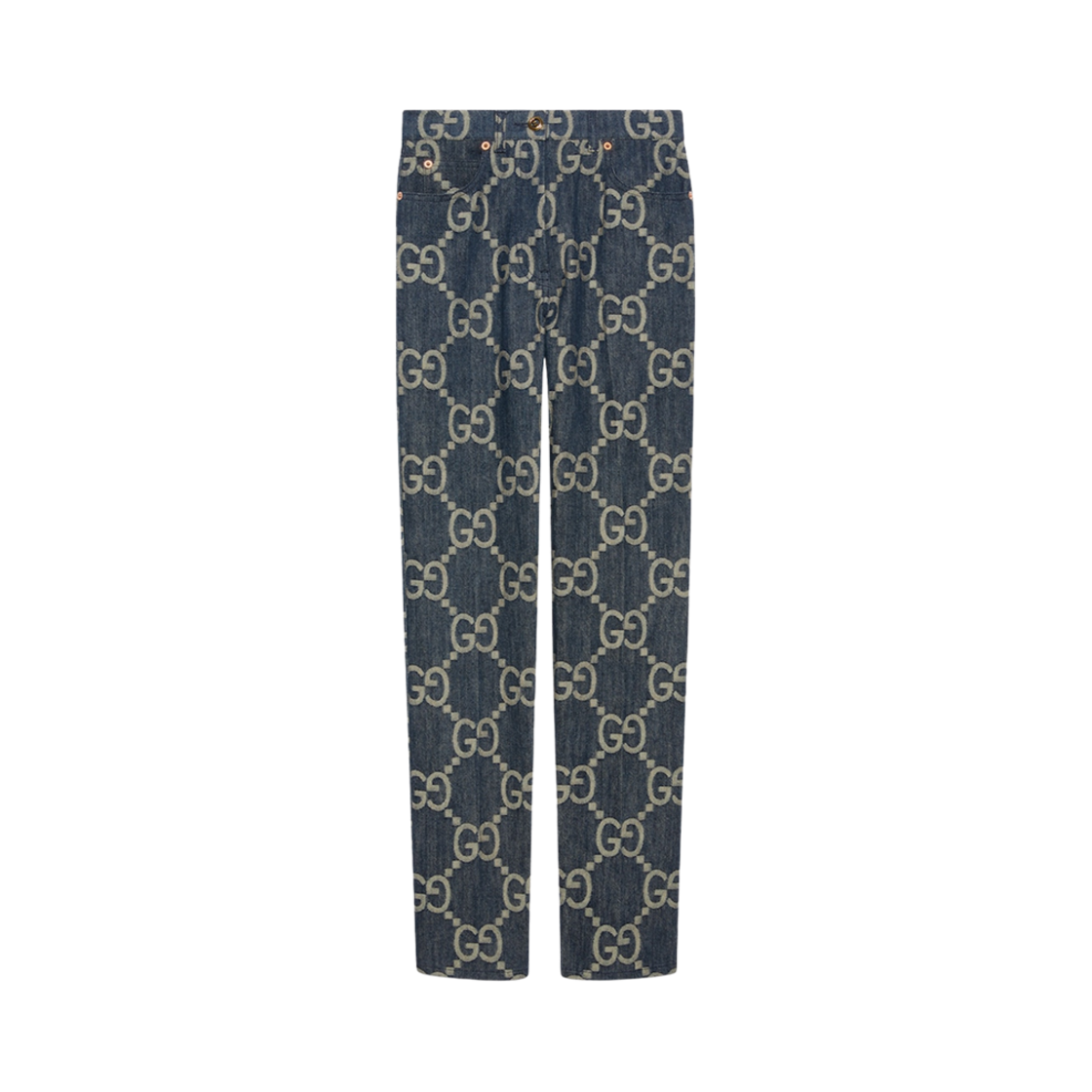 (W) 구찌 점보 GG 데님 팬츠 블루 아이보리((W) Gucci Jumbo GG Denim Pants Blue Ivory) - 1