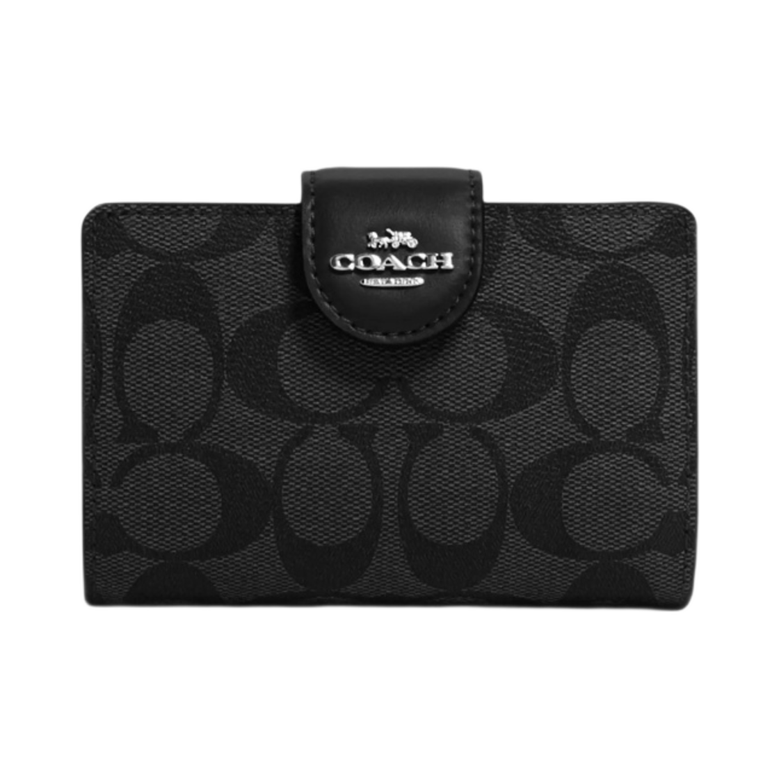 코치 시그니처 캔버스 미디움 코너 집 월렛 실버 그레파이트 블랙(Coach Medium Corner Zip Wallet in Signature Canvas Silver Graphite Black)