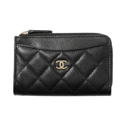 Chanel Card Holder Grained Shiny Calfskin & Gold Black