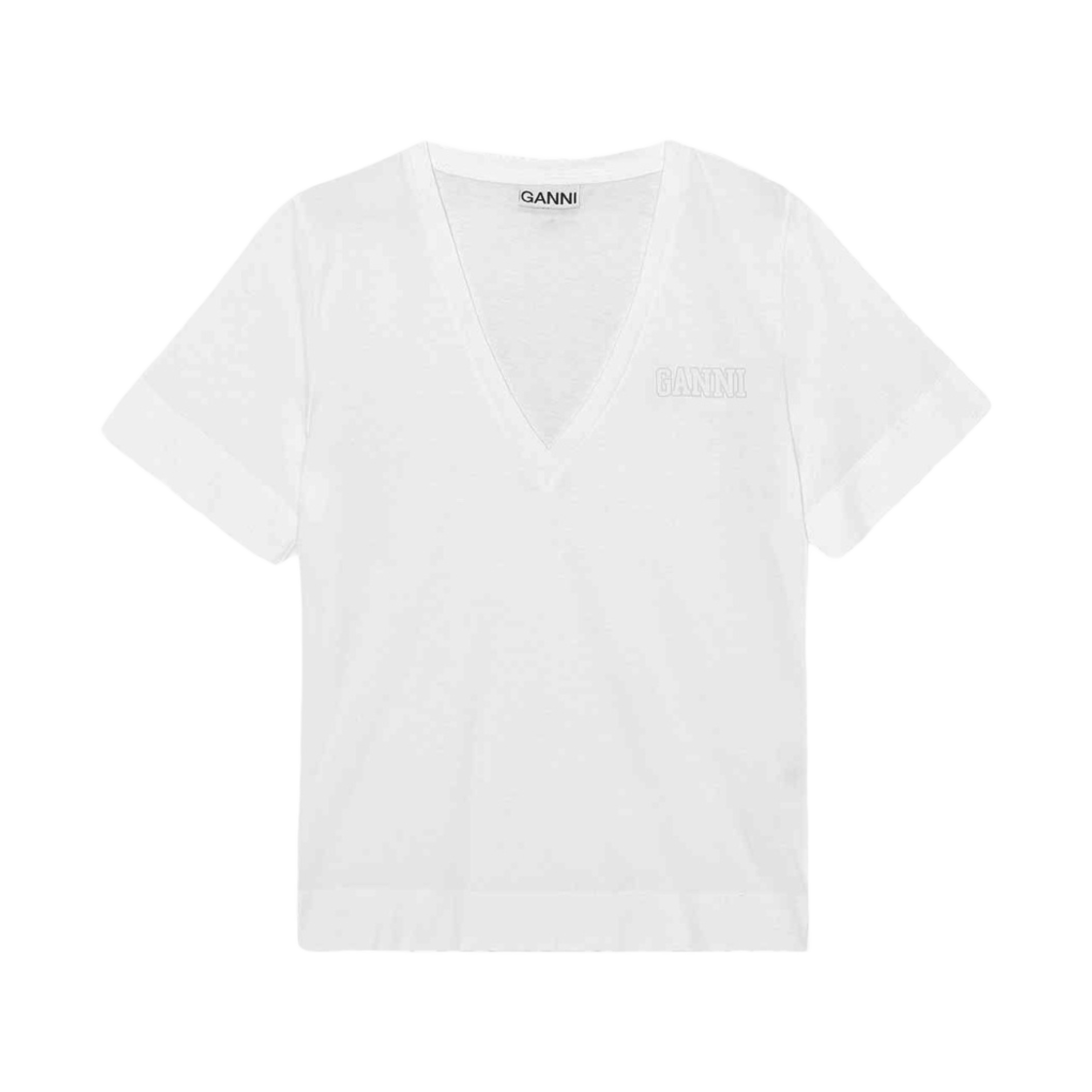 (W) 가니 씬 소프트웨어 저지 브이넥 티셔츠 화이트((W) Ganni Thin Software Jersey V-Neck T Shirt White) - 1