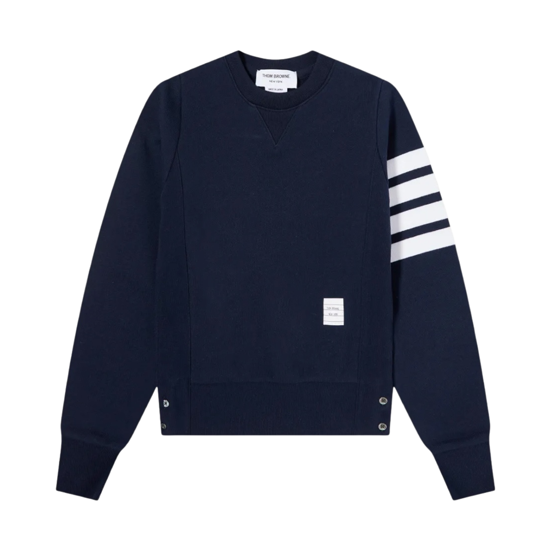 (W) 톰브라운 루프백 저지 니트 엔지니어드 사선 스트라이프 크루넥 풀오버 네이비((W) Thom Browne Loopback Jersey Knit Engineered 4-Bar Stripe Crewneck Pullover Navy)