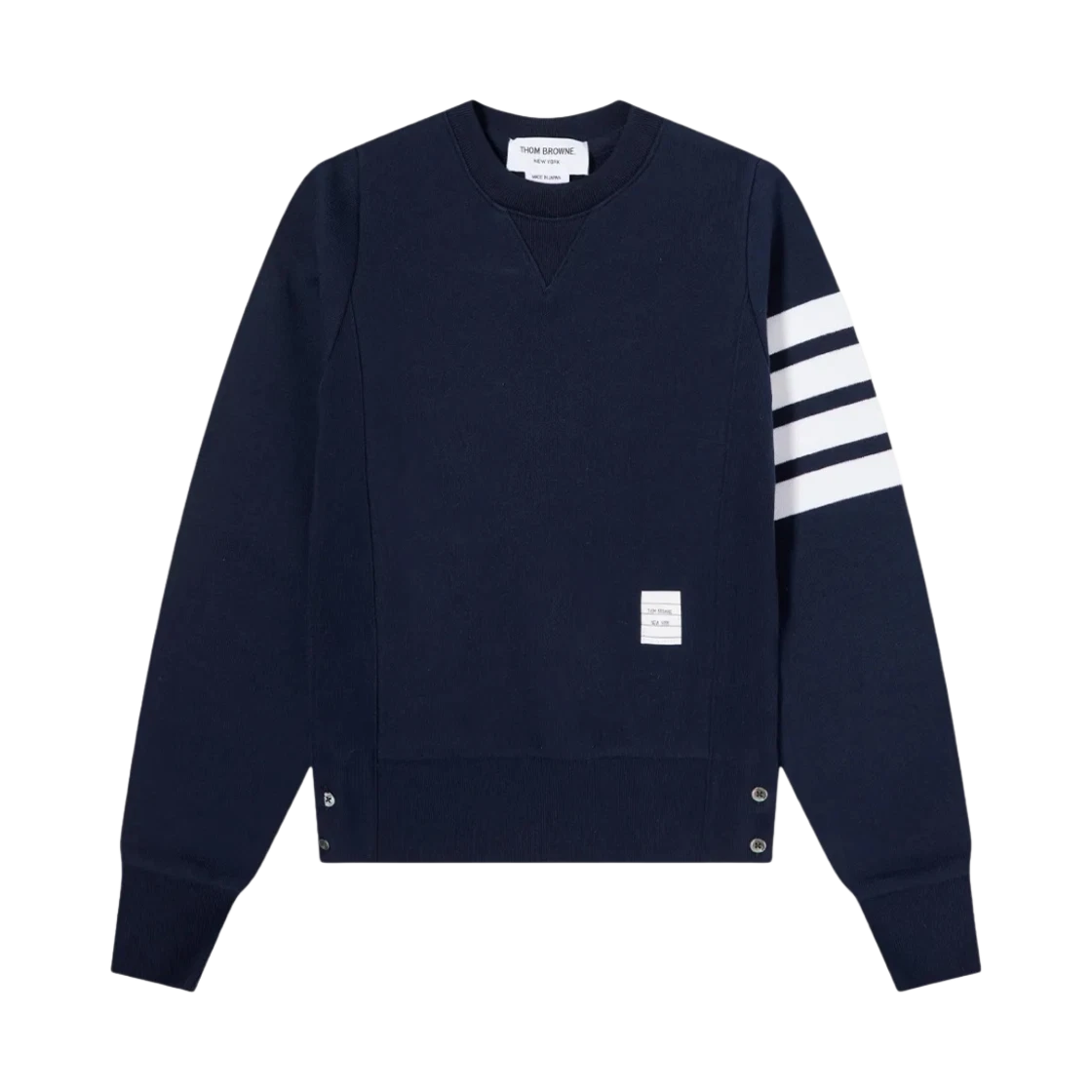 Thom Browne (W) Thom Browne Loopback Jersey Knit Engineered 4-Bar Stripe Crewneck Pullover Navy · 38