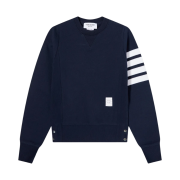 (W) Thom Browne Loopback Jersey Knit Engineered 4-Bar Stripe Crewneck Pullover Navy