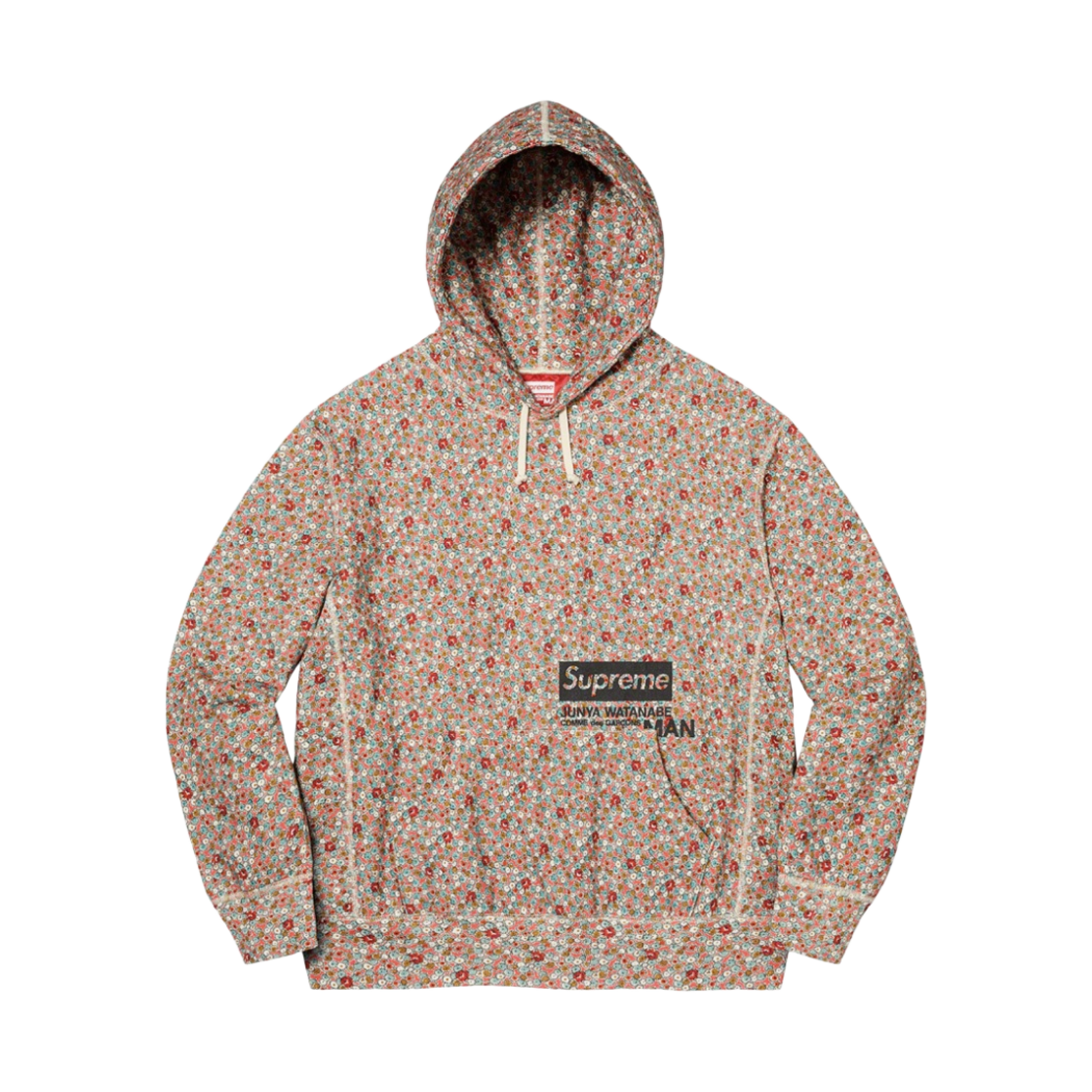 슈프림 x 꼼데가르송 준야 와타나베 맨 후드 스웨트셔츠 핑크 플라워 - 21FW(Supreme x Comme des Garcons Junya Watanabe Man Hooded Sweatshirt Pink Flowers - 21FW)