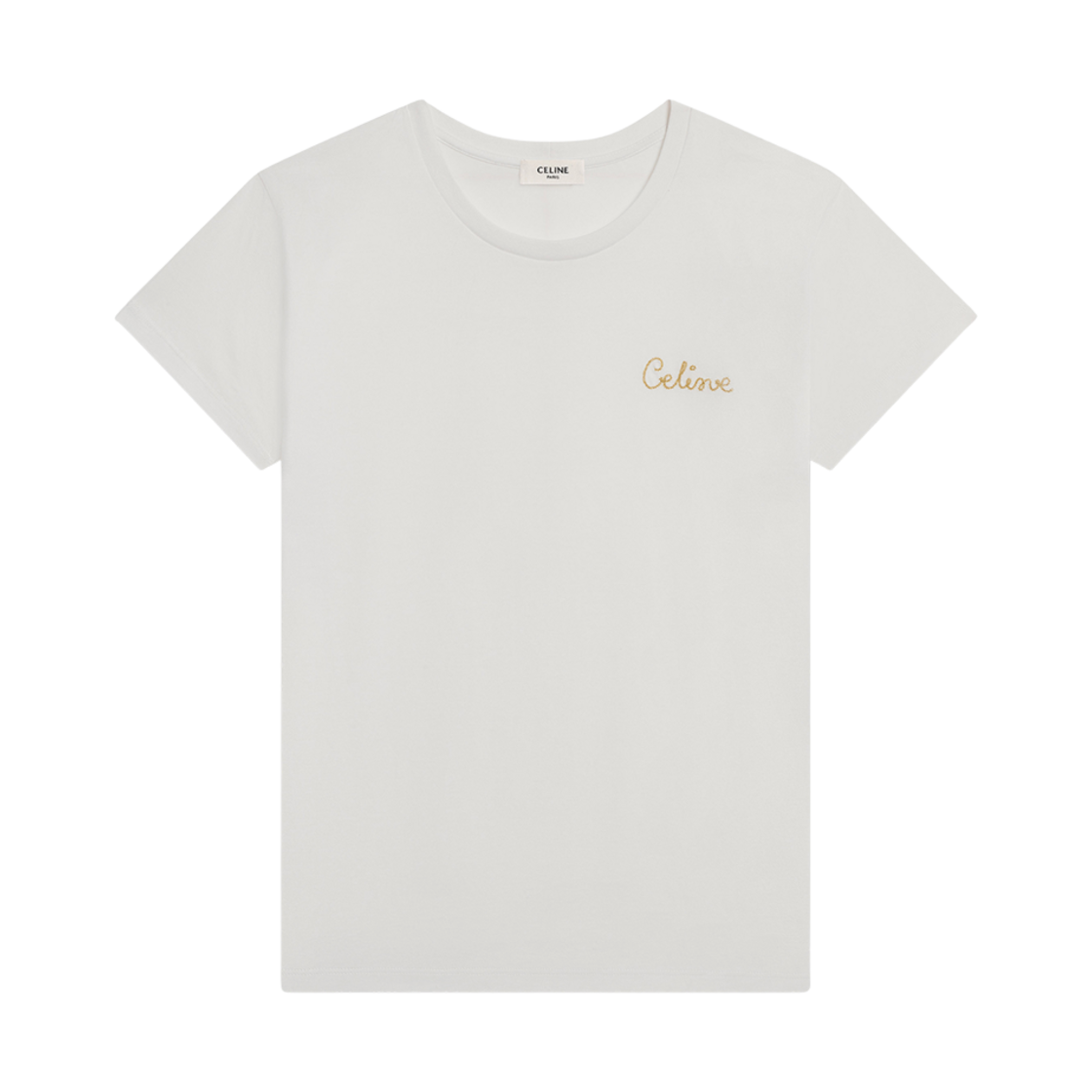 (W) 셀린느 자수 티셔츠 코튼 오프 화이트((W) Celine Embroidered T-Shirt in Cotton Off White) - 1