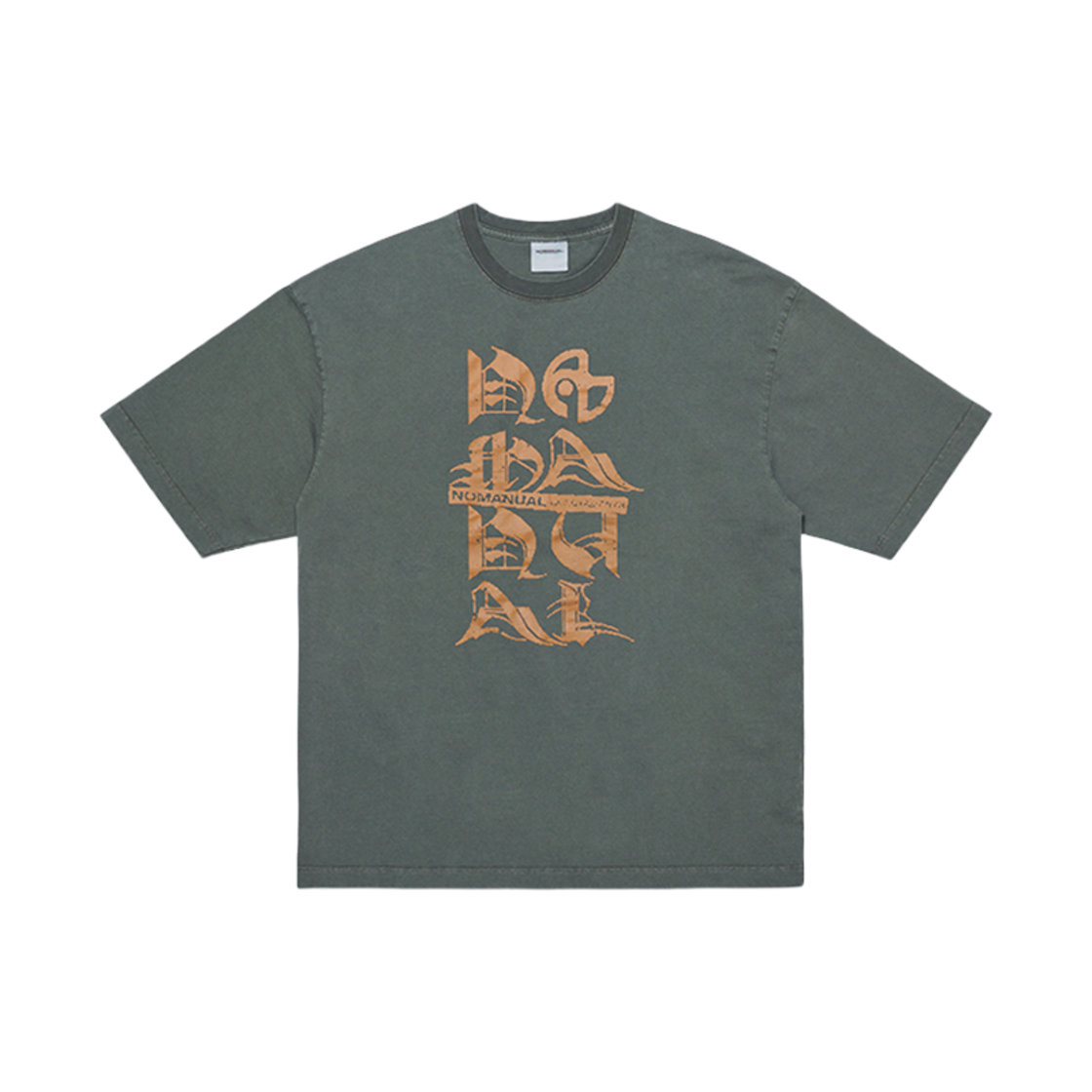 노매뉴얼 블랙 레터 티셔츠 카키