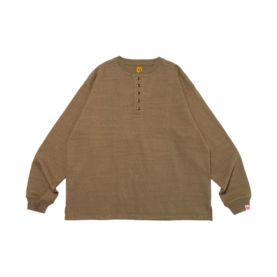 HM26CS013 Human Made Oversized Henley Neck L/S T-Shirt Olive Drab