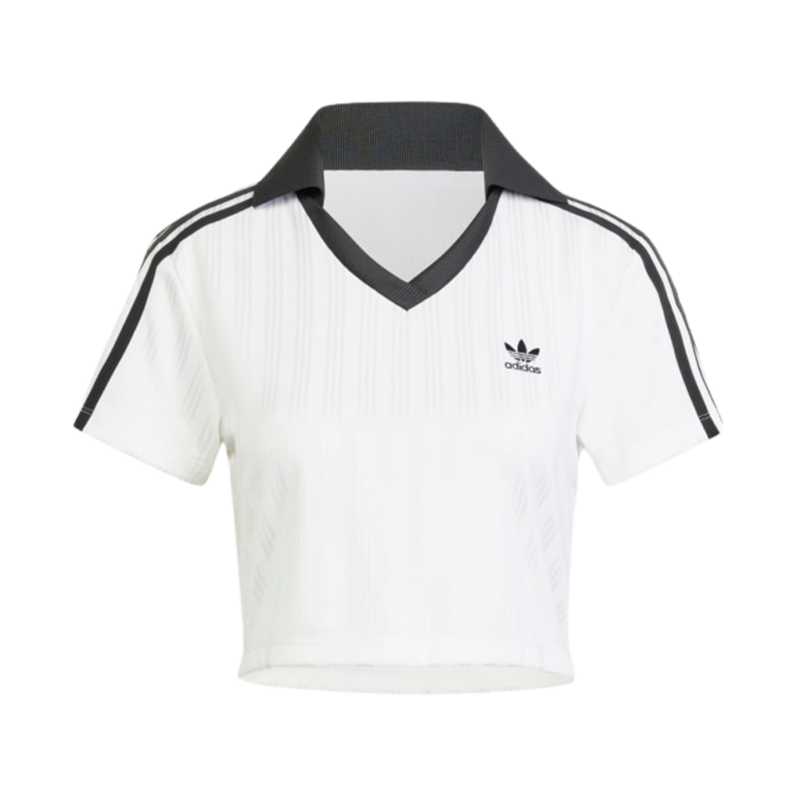 JD2608 (W) Adidas Adicolor Football Jacquard V-Neck Crop Polo Shirt White - US Sizing