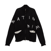(W) Matin Kim Embroidery Logo Knit Zip Up Black