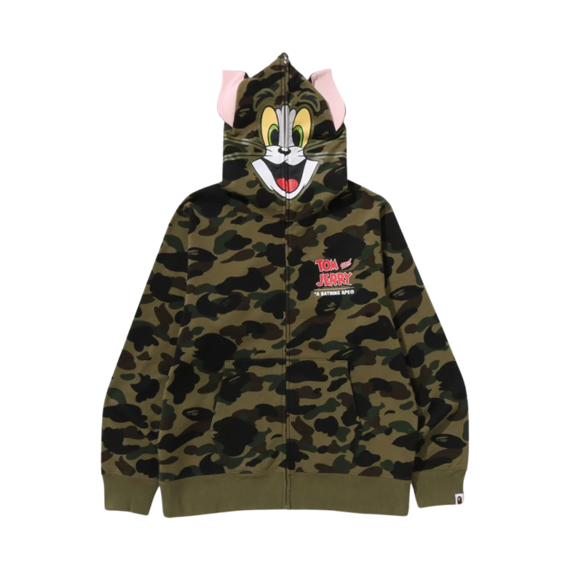 베이프 x 톰과 제리 85주년 톰 퍼스트 카모 풀 집 후드 그린(BAPE x Tom & Jerry 85th Anniversary Tom 1st Camo Full Zip Hoodie Green)