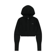 HDEX Womens Knit Crop Zip-Up Hoodie Black