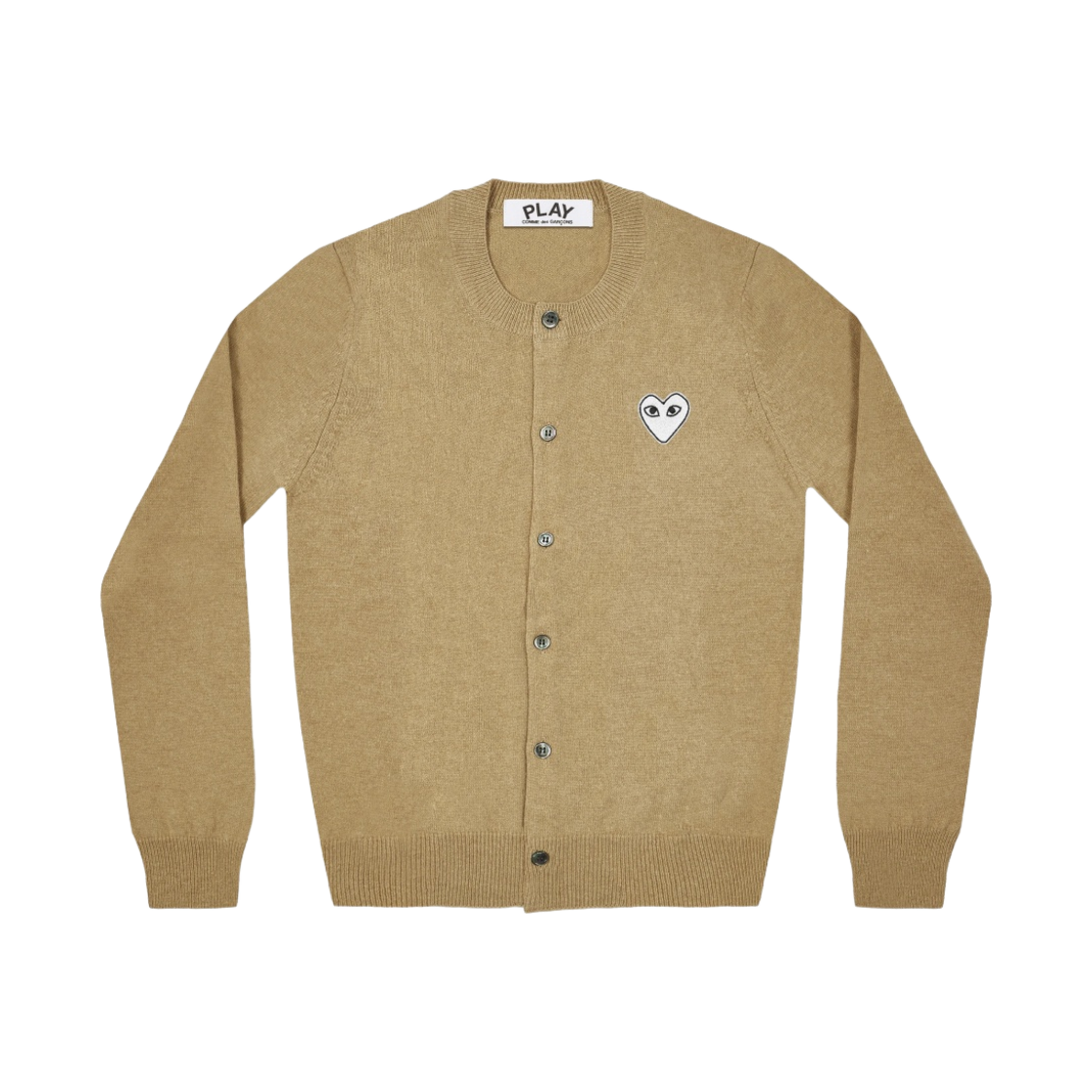(W) 플레이 꼼데가르송 화이트 하트 니트 가디건 베이지((W) Play Comme des Garcons White Heart Knit Cardigan Beige)