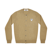 (W) Play Comme des Garcons White Heart Knit Cardigan Beige