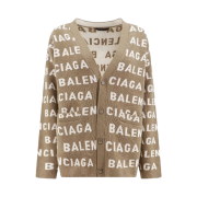 Balenciaga Allover Logo Cardigan Beige