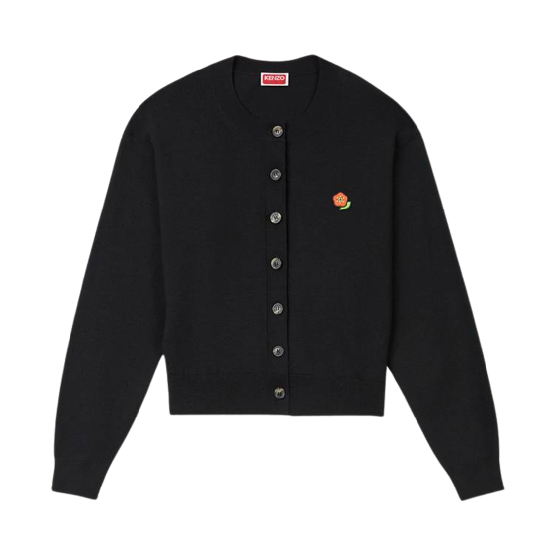 (W) 겐조 팝 자수 크루넥 메리노 울 가디건 블랙((W) Kenzo Pop Embroidered Crewneck Cardigan in Merino Wool Black)