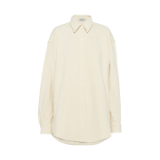 (W) Miu Miu Oversized Cotton Shirt with Embroidered Logo Ivory