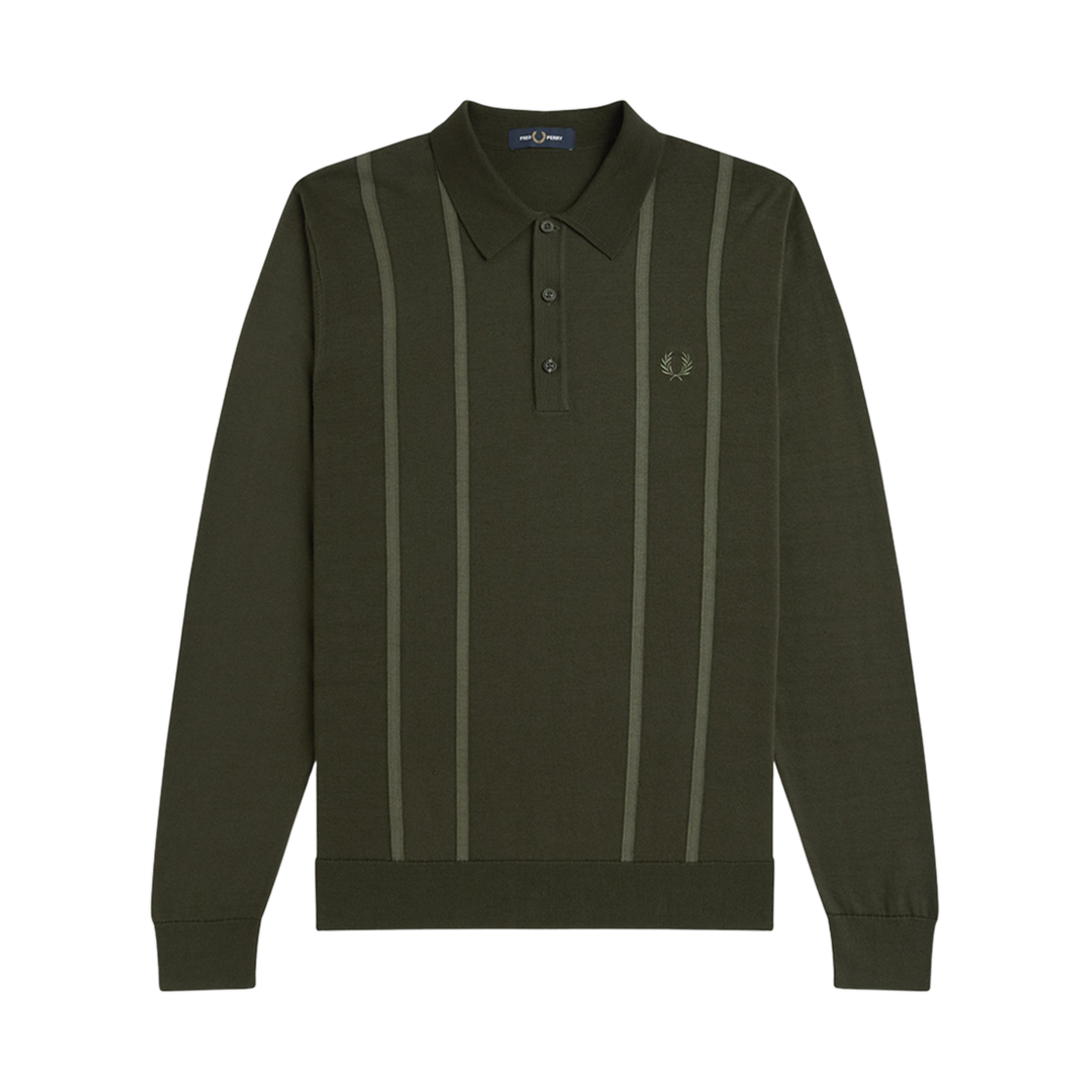 AFPM2436537-408 Fred Perry Vertical Stripe Knitted Shirt Hunting Green