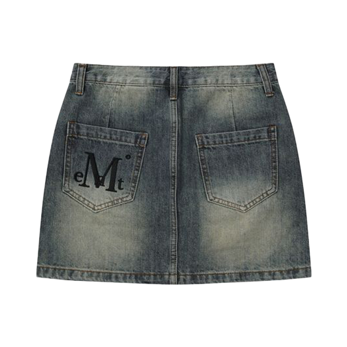 무센트 크레일 백 포켓 빅 로고 데님 스커트 빈티지 워싱(MUCENT Crail Back Pocket Big Logo Denim Skirt  Vintage Washing) - 1