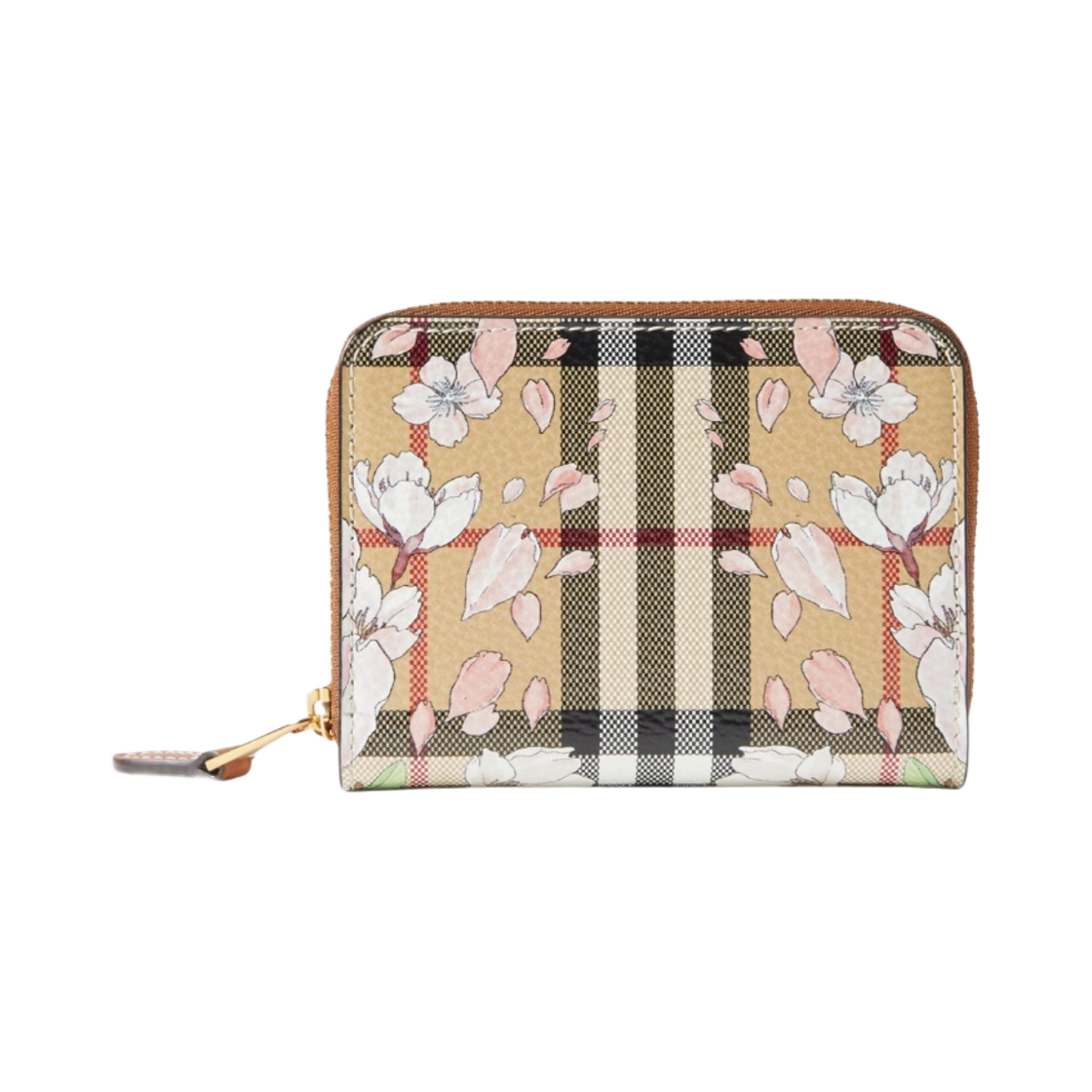 버버리 플로랄 체크 프린트 레더 지퍼 지갑 아카이브 베이지(Burberry Floral Check Print Leather Zip Wallet Archive Beige) - 1