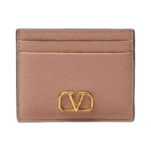 P0V32SNPGF9 Valentino Vlogo Signature Grainy Calfskin Card Holder Rose Cannelle