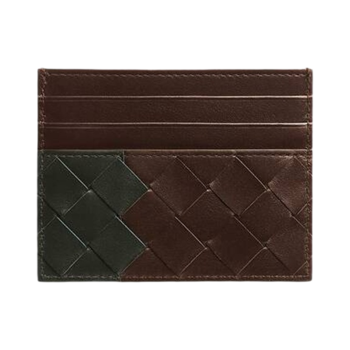 보테가 베네타 인트레치아토 크레딧 카드 케이스 라이트 브라운 다크 그린(Bottega Veneta Intrecciato Credit Card Case Light Brown Dark Green) - 1