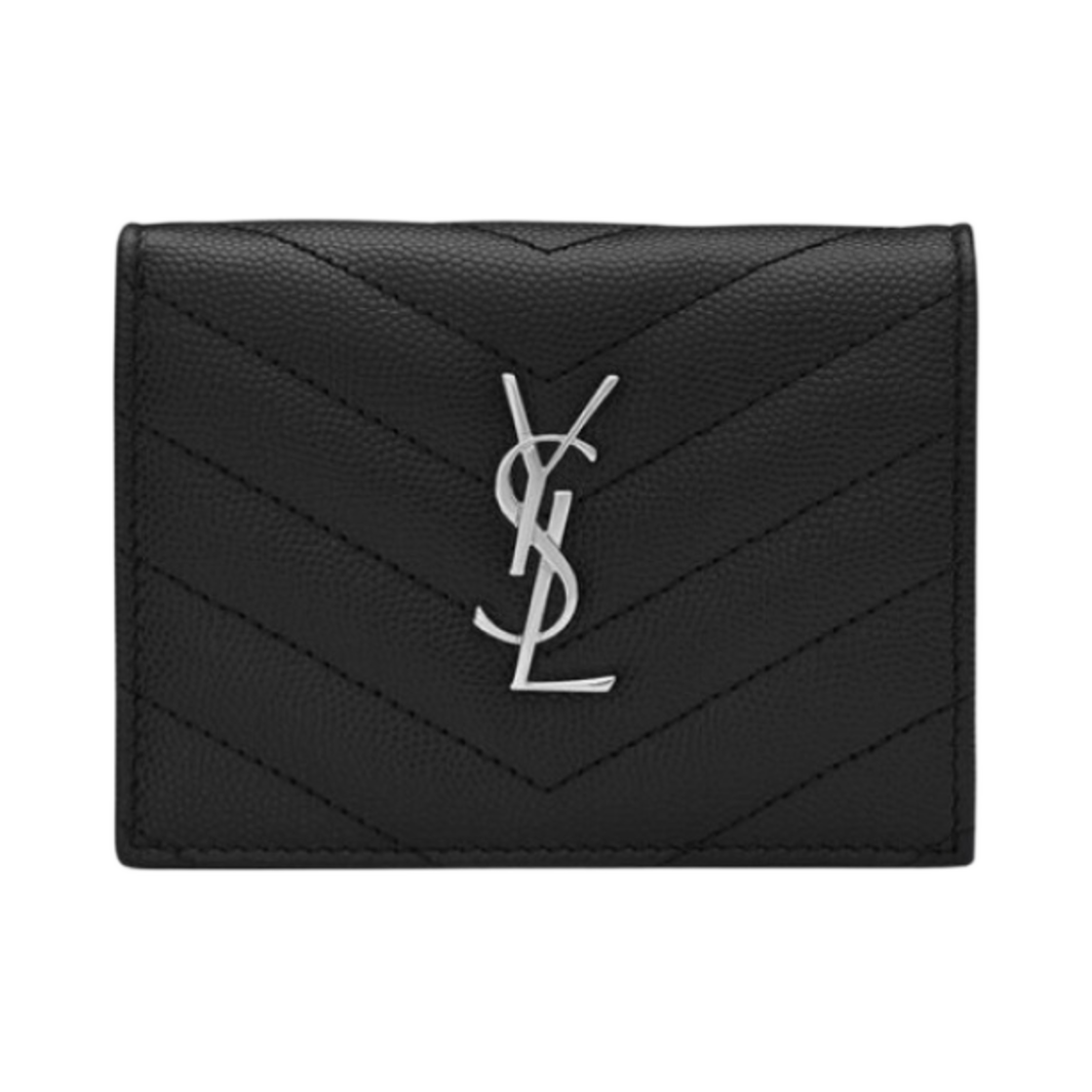 생로랑 그랑 드 뿌드르 텍스쳐드 퀼티드 레더 실버 모노그램 카드 케이스 블랙(Saint Laurent Silver Monogram Card Case in Grain de Poudre Embossed Leather Black)