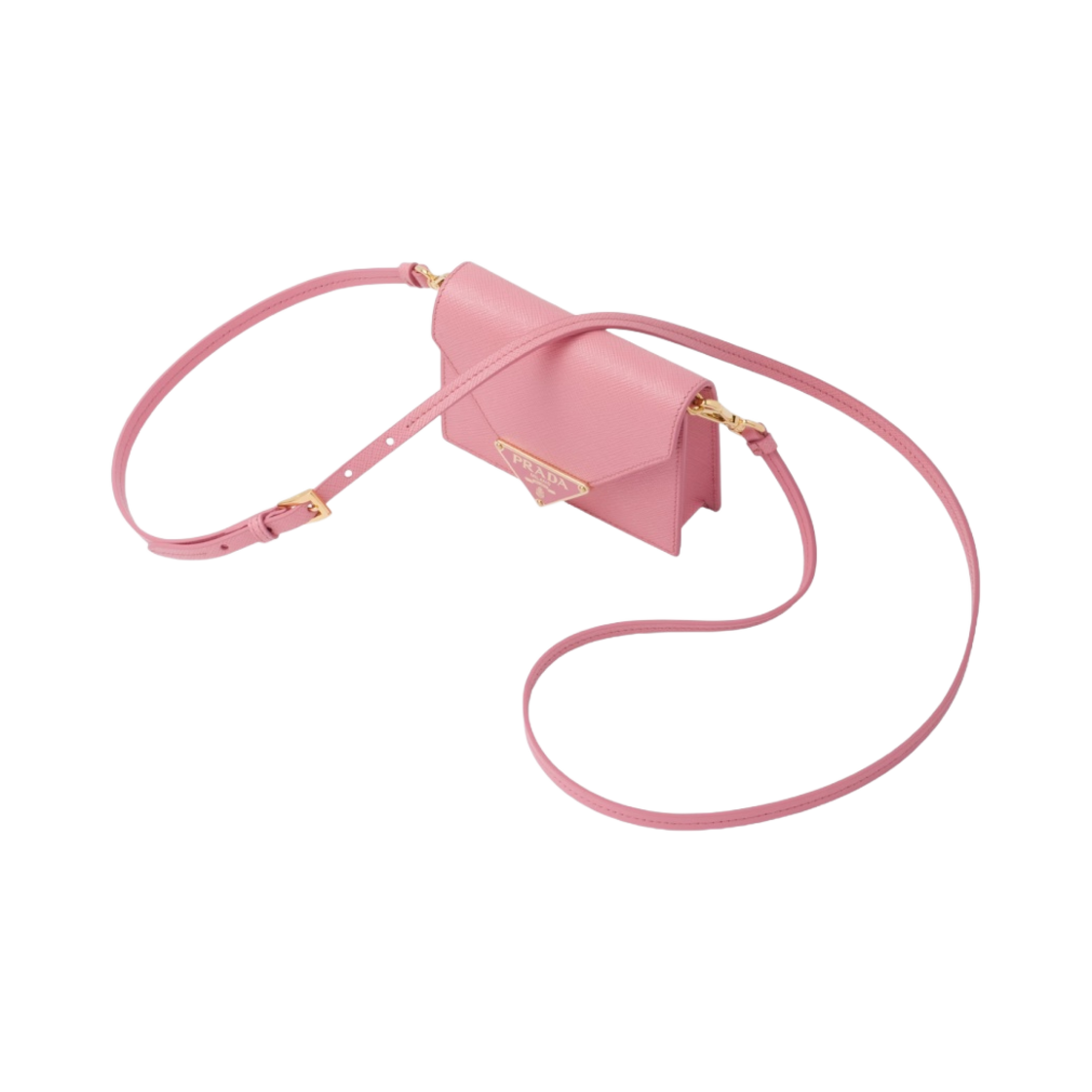 1MR033-2CLQ-F0442 Prada Saffiano Leather Card Holder Shoulder Strap Petal Pink