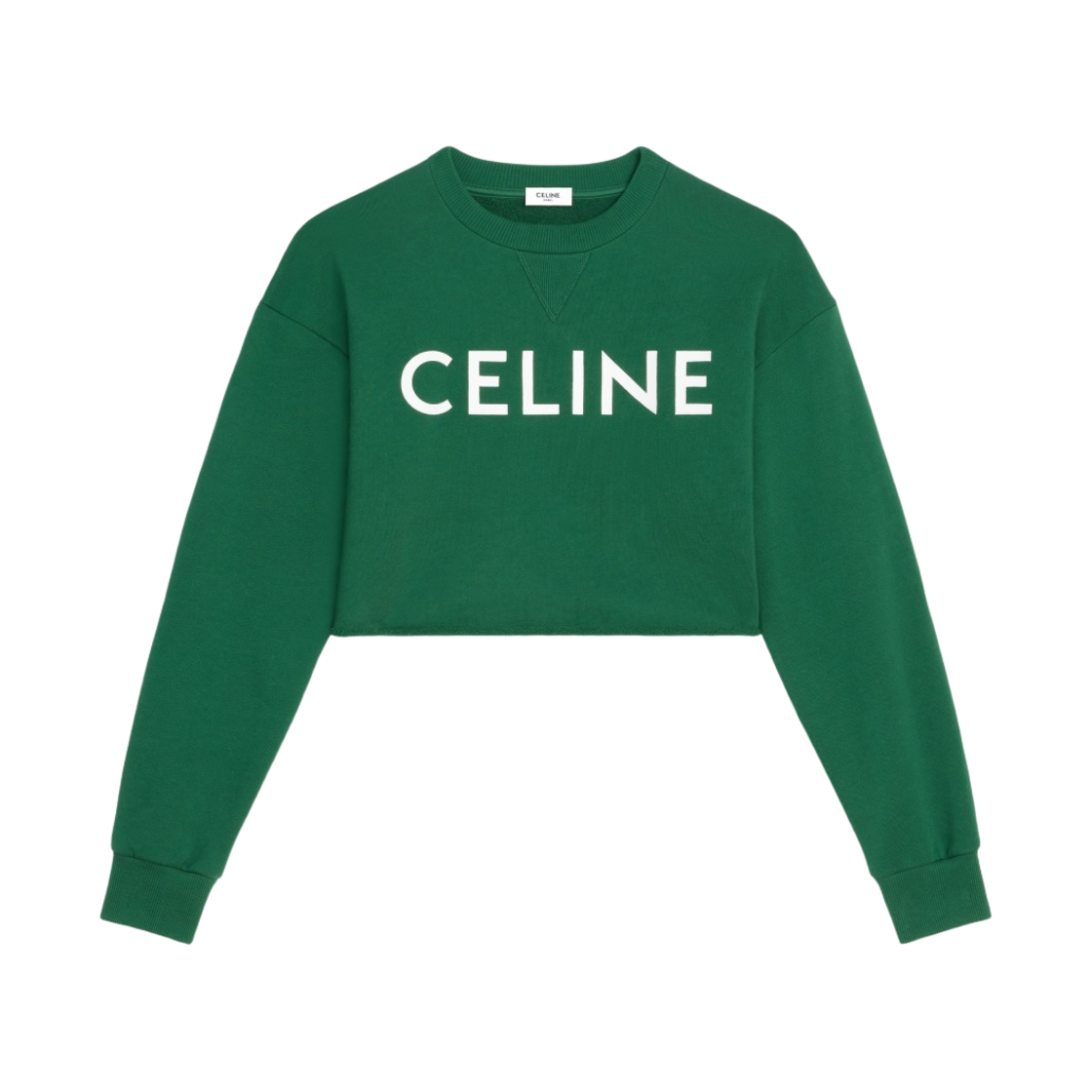 (W) 셀린느 코튼 플리스 크롭 스웨트셔츠 아이리쉬 그린 오프 화이트((W) Celine Cropped Sweatshirt in Cotton Fleece Irish Green Off White) - 1