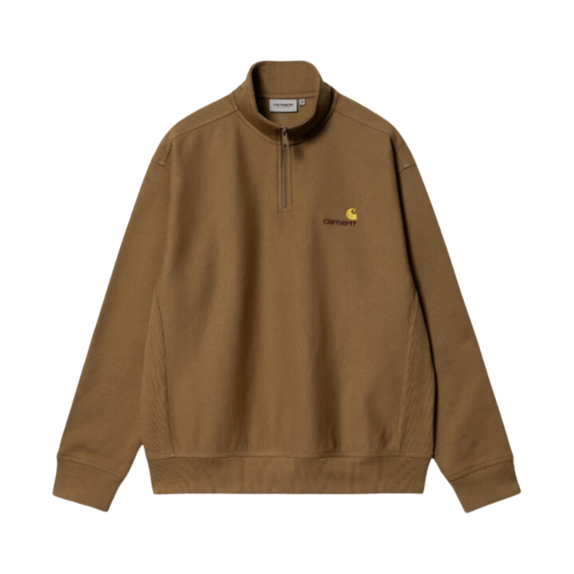 I027014-HZ-XX Carhartt WIP Half Zip American Script Sweatshirt Hamilton Brown