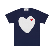 (W) Play Comme des Garcons White Heart T-Shirt Navy