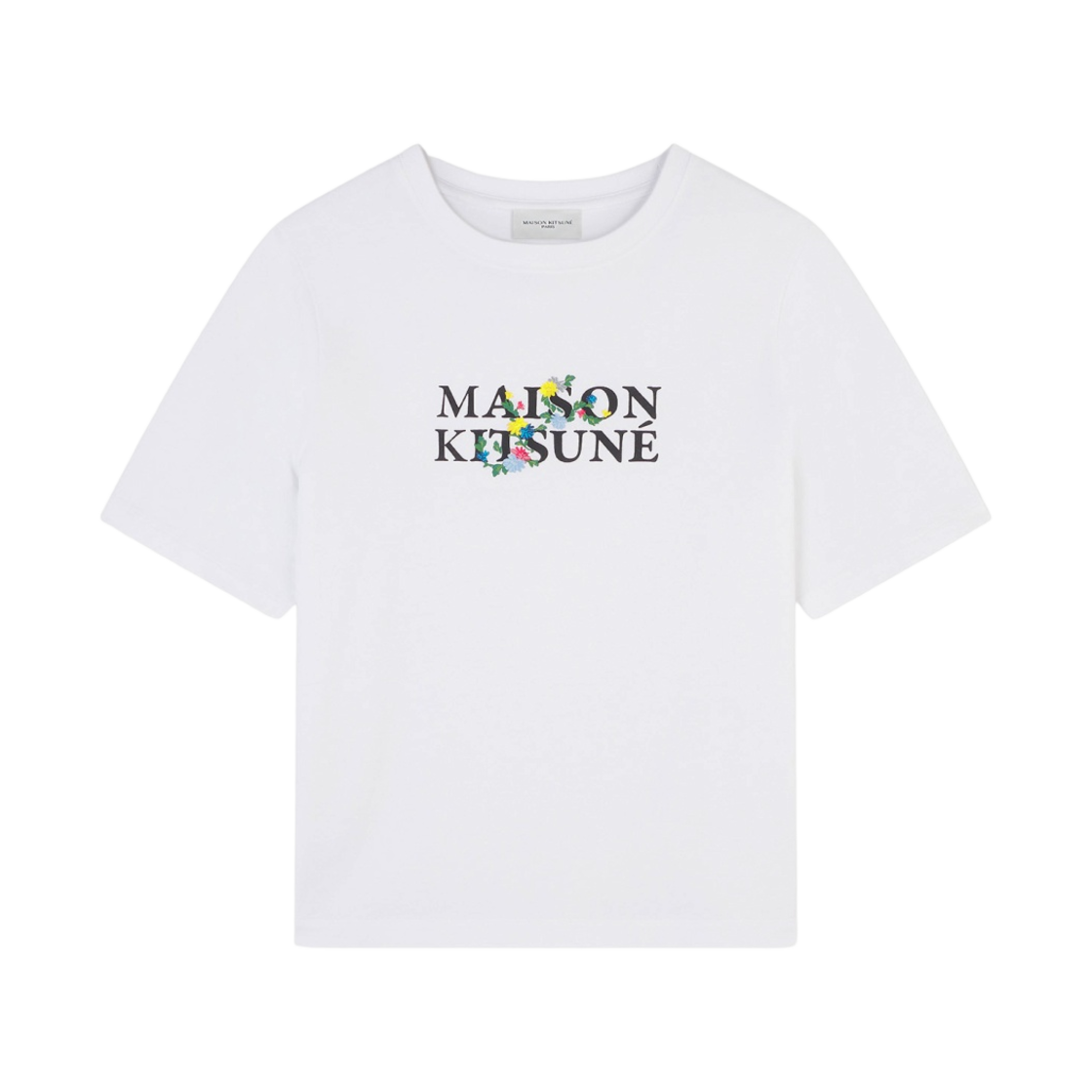 (W) 메종 키츠네 플라워 컴포트 티셔츠 화이트((W) Maison Kitsune Flowers Comfort T-Shirt White)