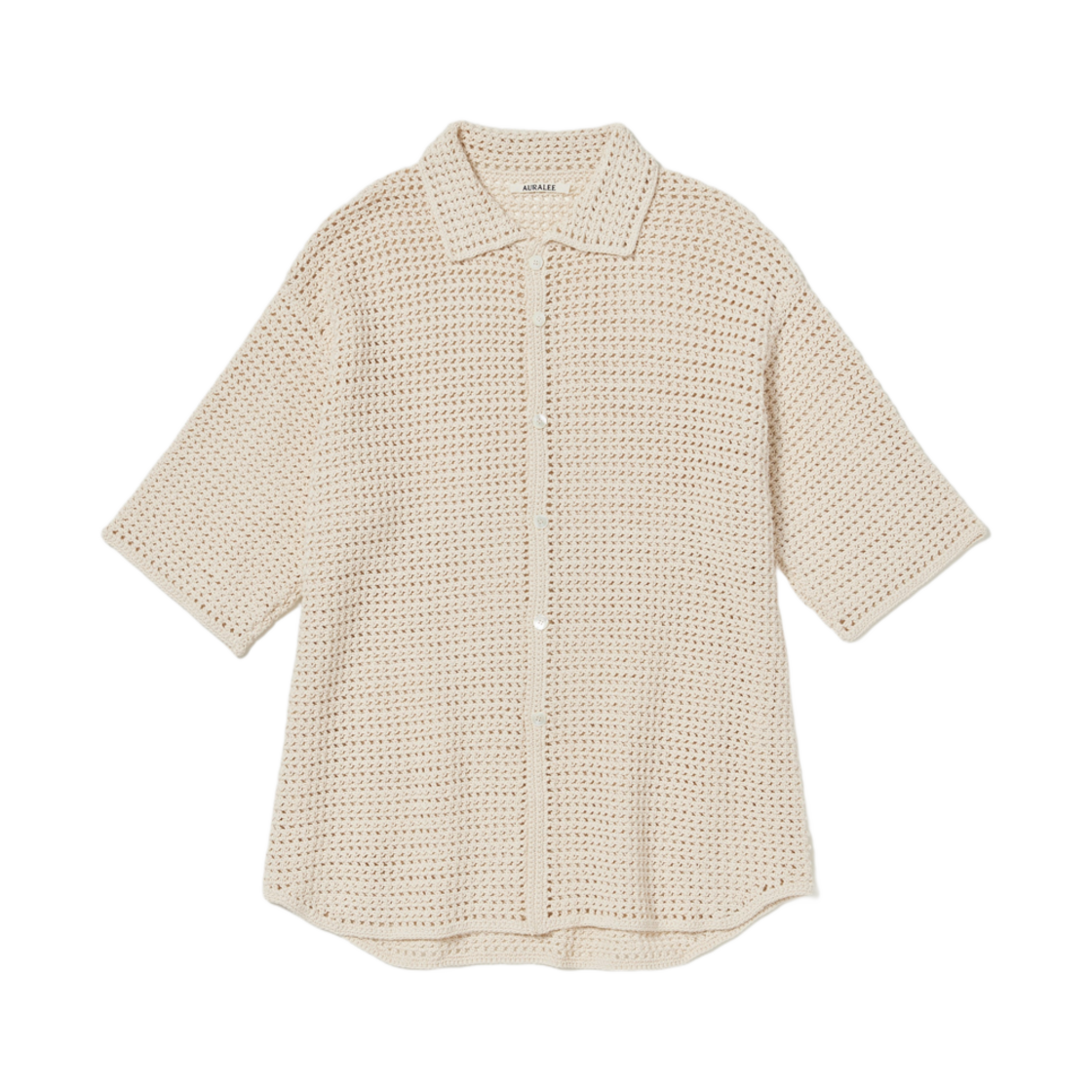 오라리 핸드 크로셰 니트 하프 슬리브 셔츠 아이보리(Auralee Hand Crochet Knit Half Sleeved Shirt Ivory) - 1